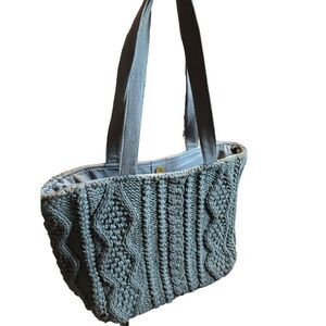 Panache Apparel cHANTEL Knitted Tote Bag 15" x 12" Blue & Gray Cotton & Polyeste